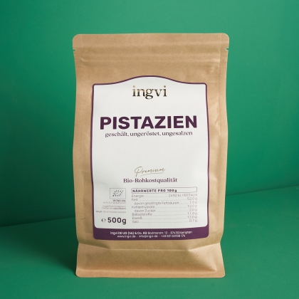 ingvi Pistazien ohne Schale, Rohkostqualität, Bio, 500g